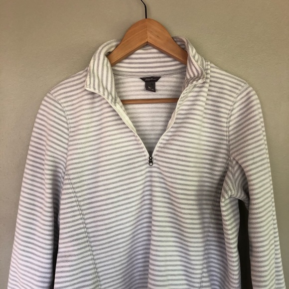 Eddie Bauer Quarter Zip Pullover Sweater Size M Gray White Striped - Picture 3 of 8
